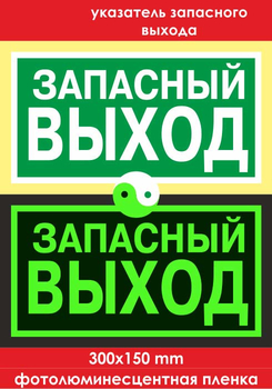 E23 указатель запасного выхода (ГОСТ 34428-2018, фотолюминесцентная пленка, 300х150 мм) - Знаки безопасности - Фотолюминесцентные знаки - магазин "Охрана труда и Техника безопасности"